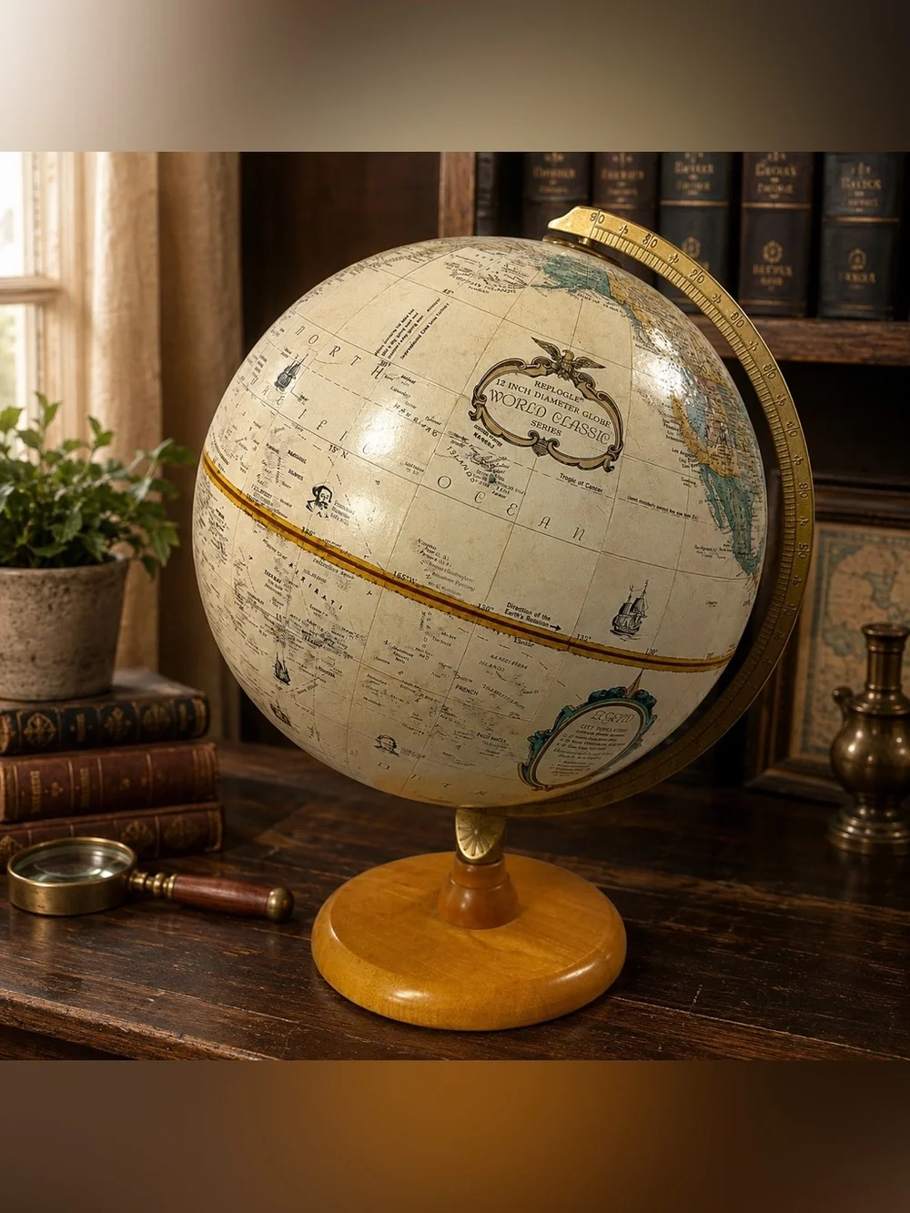Vintage c1979 Replogle World Classic 12” Globe Raised Relief Wood Base USA